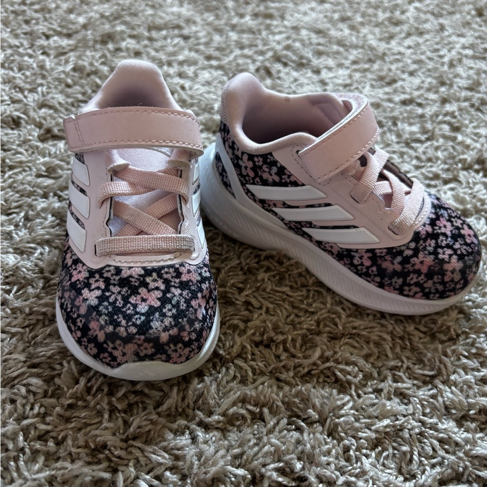 Adidas Runfalcon Toddler Sneakers Black and Pink Floral Size 5T